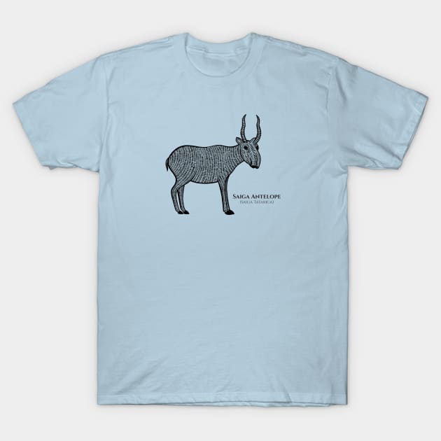 Saiga Antelope with Common and Scientific Name - animal design T-Shirt by Green Paladin